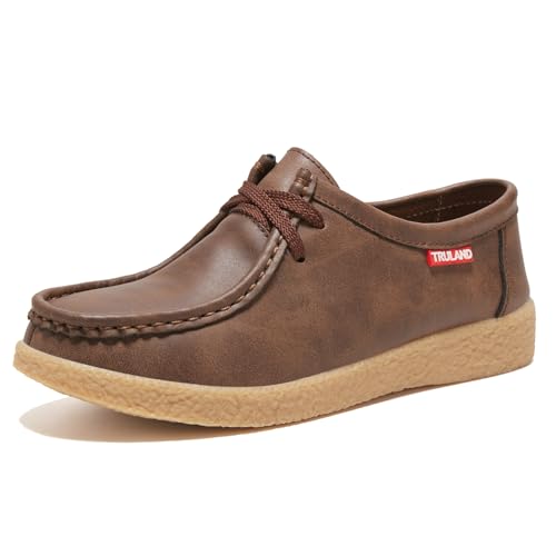 TRULAND Damen Schnürschuhe Mokassin – Wildleder Halbschuhe Wallabees (Braun Leder, EU Schuhgrößensystem, Erwachsene, Damen, Numerisch, M, 38) von TRULAND