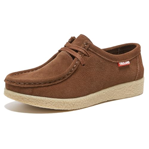 TRULAND Damen Schnürschuhe Mokassin – Wildleder Halbschuhe Wallabees (CN 38 / EU 37,Kaffee) von TRULAND