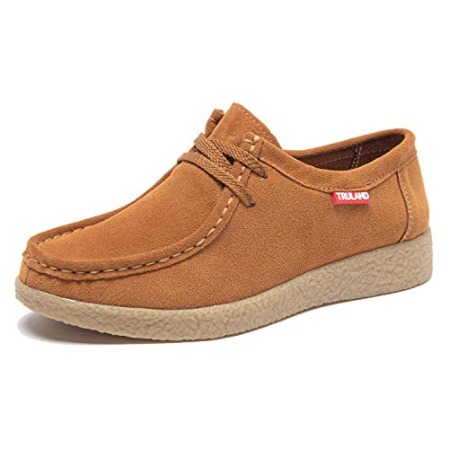TRULAND Damen Schnürschuhe Mokassin – Wildleder Halbschuhe Wallabees (Braun, EU Schuhgrößensystem, Erwachsene, Damen, Numerisch, M, 37) von TRULAND