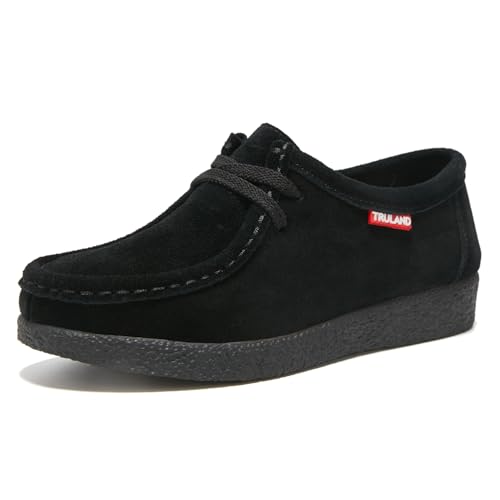 TRULAND Damen Schnürschuhe Mokassin – Wildleder Halbschuhe Wallabees (Schwarz, EU Schuhgrößensystem, Erwachsene, Damen, Numerisch, M, 39) von TRULAND