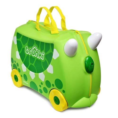 Trunki Handgepäck Und Kinderkoffer zum Draufsitzen | Kinder Risen Geschenk für Mädchen Und Jungen | Trolley Dudley Dinosaurier (Grün) von TRUNKI