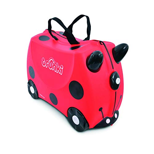 Trunki Handgepäck und Kinderkoffer zum Draufsitzen | Kinder Risen Geschenk für Mädchen und Jungen | Trolley Harley Marienkäfer (Rot) von TRUNKI