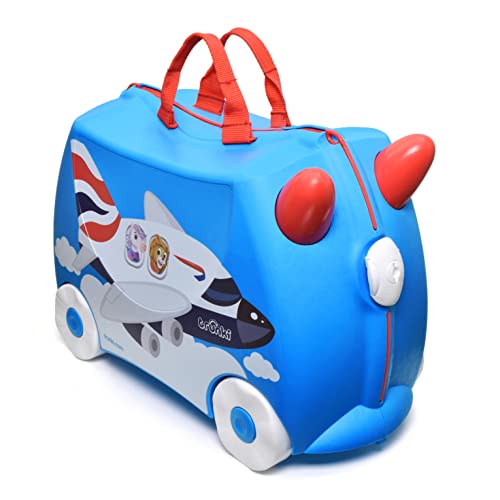 TRUNKI Handgepäck und Kinderkoffer zum Draufsitzen | Kinder Risen Geschenk für Mädchen und Jungen | Trolley Amelia Das Flugzeug (BA Blau) von TRUNKI
