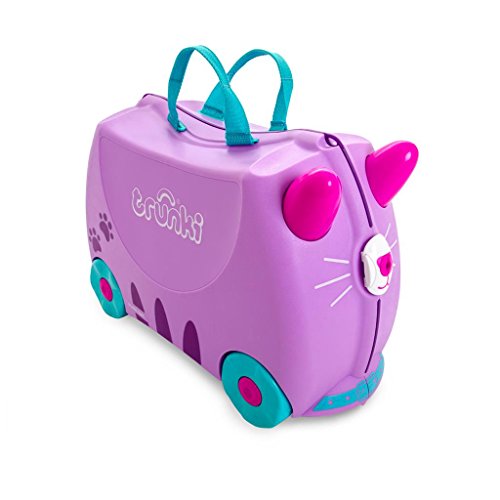 Trunki Handgepäck Und Kinderkoffer zum Draufsitzen | Kinder Risen Geschenk für Mädchen Und Jungen | Trolley Cassie Katze (Lila) von TRUNKI