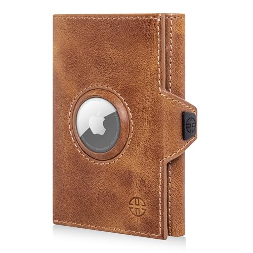 TRUSADOR Unisex Toscana AirTag Holder Leder Geldbörsen, Cognac, Airtag- und Münzhalter von TRUSADOR