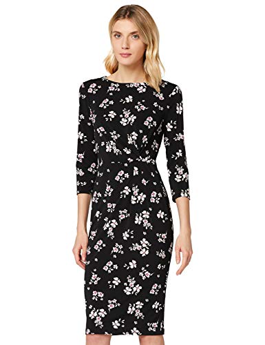 Truth & Fable Damen Midi-Schlauchkleid aus Jersey, Schwarz Weiß Grafik Blumen, 44 von Truth & Fable