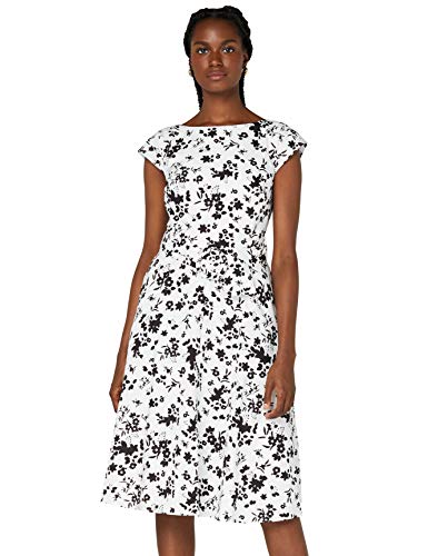 TRUTH & FABLE Damen Midi-Baumwollkleid In A-Linie, Schwarz Weiß Floral, 32 von TRUTH & FABLE