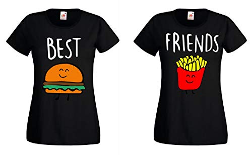 Best Friends T-Shirts Damen Beste Freundin BFF Mädchen - 1 Tshirt Burger Schwarz XS von TRVPPY