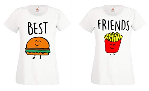 Best Friends T-Shirts Damen Beste Freundin BFF Mädchen - 1 Tshirt Pommes Weiß M von TRVPPY