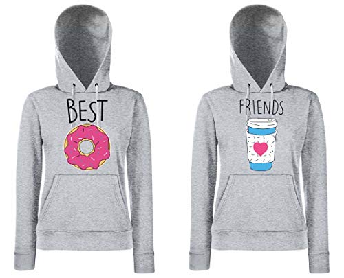 Damen Best Friends BFF Beste Freunde Pullover - 1 Hoodie Coffee Grau Gr. M von TRVPPY