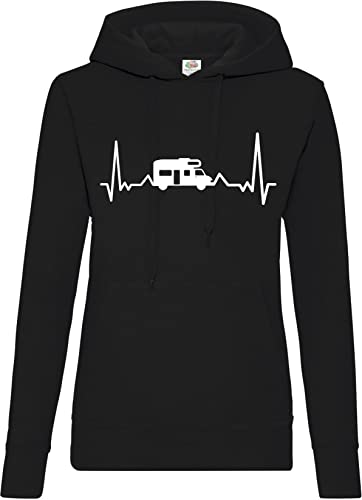 Damen Hoodie Herzschlag Camping Van Logo Print-Schwarz M von TRVPPY