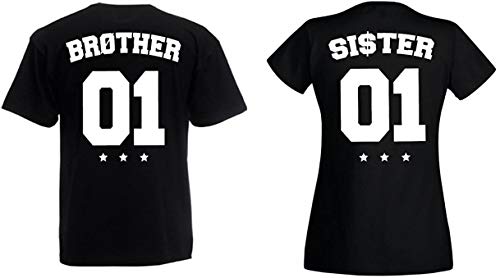 Herren Damen Brother Sister T-Shirt Bro Sis Shirt - 1x Damen Tshirt Schwarz S von TRVPPY