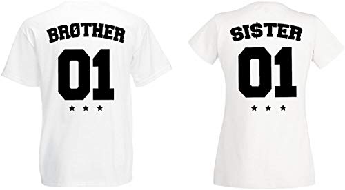 Herren Damen Brother Sister T-Shirt Bro Sis Shirt - 1x Damen Tshirt Weiß M von TRVPPY