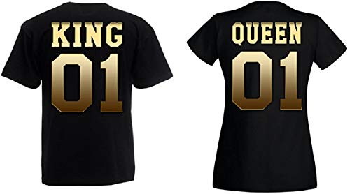 Partner Couple Pärchen King Queen T-Shirt - 1x Damen Tshirt Schwarz-Gold S von TRVPPY