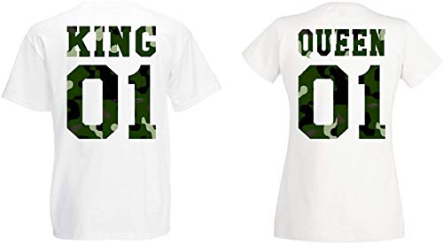 Partner Couple Pärchen King Queen T-Shirt - 1x Herren Tshirt Weiß-Camouflage M von TRVPPY