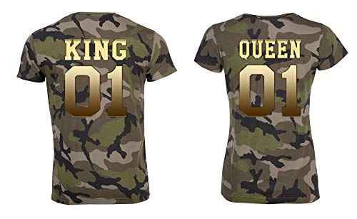 Partner Pärchen Camouflage T-Shirt Set King & Queen - Damen Tshirt Camo-Gold L von TRVPPY