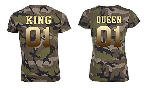 Partner Pärchen Camouflage T-Shirt Set King & Queen - Damen Tshirt Camo-Gold XXL von TRVPPY