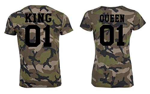 Partner Pärchen Camouflage T-Shirt Set King & Queen - Damen Tshirt Camo-Schwarz L von TRVPPY