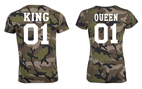 Partner Pärchen Camouflage T-Shirt Set King & Queen - Herren Tshirt Camo-Weiß L von TRVPPY