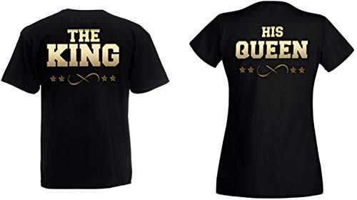 Partner Pärchen Couple The King His Queen T-Shirt Shirt - 1x Damen T-Shirt Schwarz-Gold XXL von TRVPPY