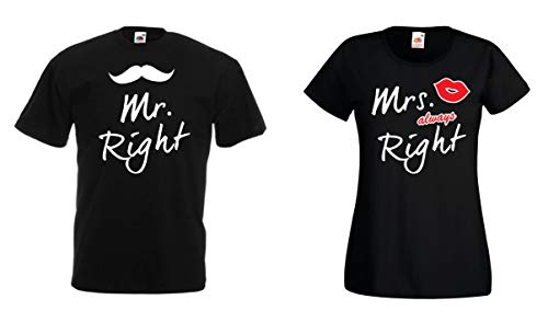 PartnerT-Shirt Mr.Right & Mrs. Always Right Mister Misses King Queen - Damen T-Shirt Schwarz XL von TRVPPY