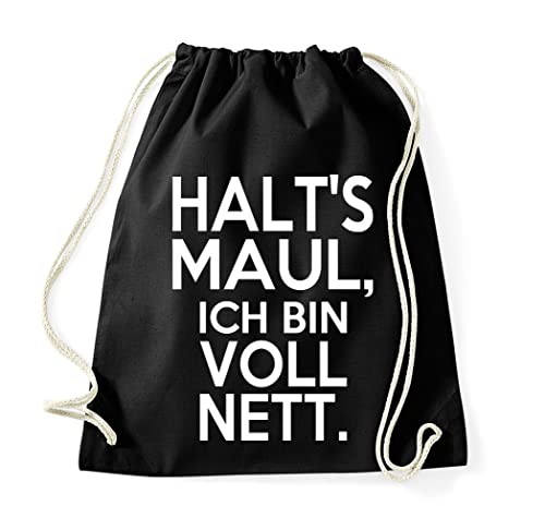 TRVPPY Baumwolltasche Halts Maul ich bin voll Nett Turnbeutel Tasche - Schwarz von TRVPPY