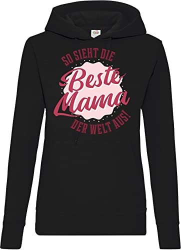 TRVPPY Damen Hoodie Pullover Beste Mama Der Welt Spruch Logo Print - Schwarz M von TRVPPY