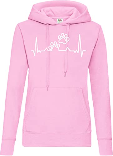 TRVPPY Damen Hoodie Pullover Heartbeat Hunde Pfoten Spruch Logo Print - Rosa XL von TRVPPY