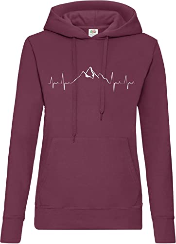 TRVPPY Damen Hoodie Pullover Herzschlag Berg Spruch Logo Print - Burgund XXL von TRVPPY