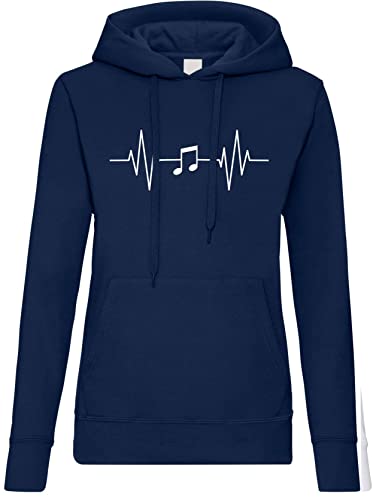 TRVPPY Damen Hoodie Pullover Herzschlag Musik Spruch Logo Print - Navyblau XS von TRVPPY