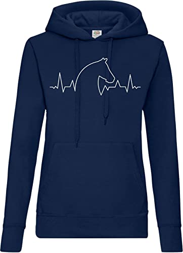 TRVPPY Damen Hoodie Pullover Herzschlag Pferd Spruch Logo Print - Navyblau M von TRVPPY