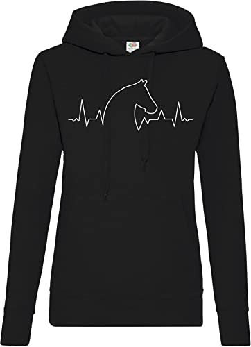 TRVPPY Damen Hoodie Pullover Herzschlag Pferd Spruch Logo Print - Schwarz S von TRVPPY