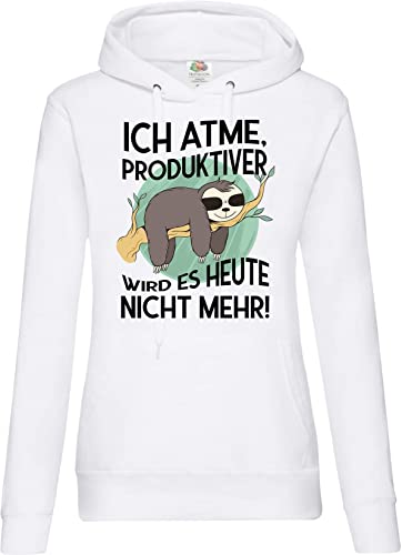 TRVPPY Damen Hoodie Pullover ICH ATME Faultier Lustig Spruch Logo Print - Weiß XXL von TRVPPY