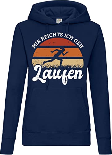 TRVPPY Damen Hoodie Pullover Mir reichts Ich GEH Laufen Spruch Logo Print - Navyblau M von TRVPPY