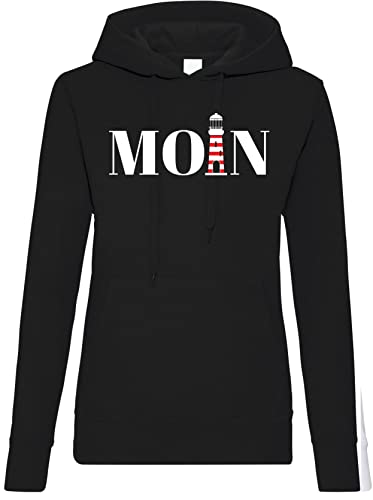 TRVPPY Damen Hoodie Pullover Moin Leuchtturm Spruch Logo Print - Schwarz XL von TRVPPY