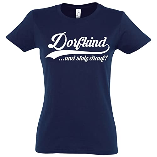 TRVPPY Damen T-Shirt Dorfkind Spruch Logo Print - Navyblau XXL von TRVPPY