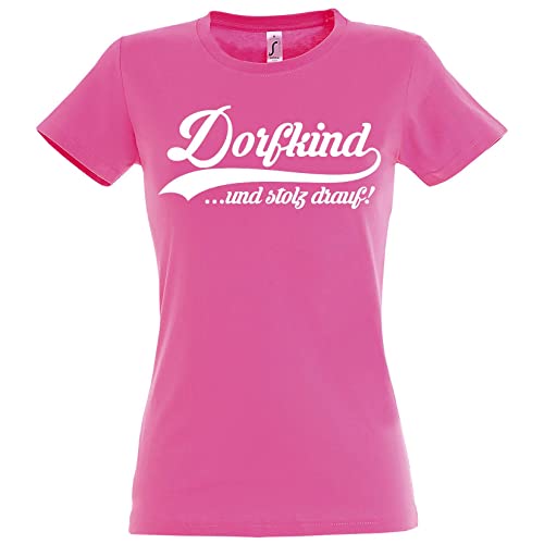 TRVPPY Damen T-Shirt Dorfkind Spruch Logo Print - Rosa L von TRVPPY