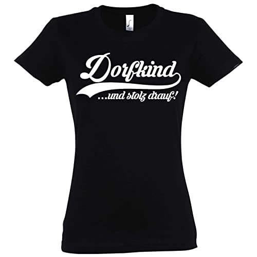 TRVPPY Damen T-Shirt Dorfkind Spruch Logo Print - Schwarz L von TRVPPY