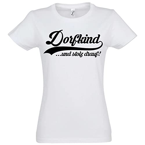 TRVPPY Damen T-Shirt Dorfkind Spruch Logo Print - Weiß XL von TRVPPY