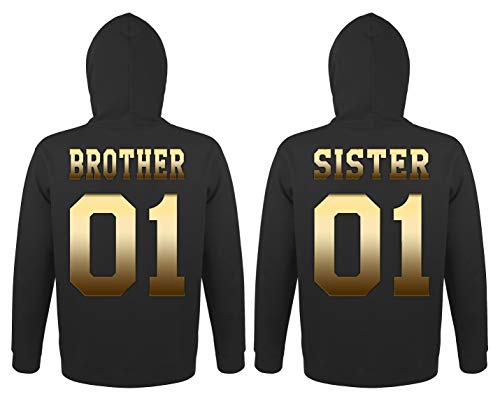 TRVPPY Herren Damen Brother Sister Pullover Pärchen Kapuzenpullover - Damen Hoodie Gold-Schwarz Gr. XL von TRVPPY