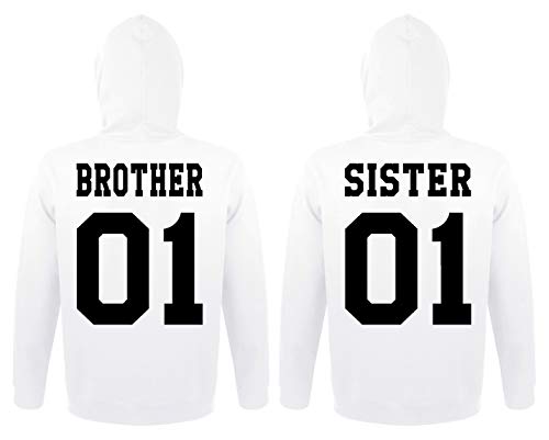 TRVPPY Herren Damen Brother Sister Pullover Pärchen Kapuzenpullover - Damen Hoodie Weiß Gr. M von TRVPPY