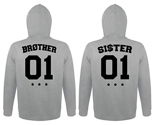 TRVPPY Herren Damen Brother Sister Pullover mit Wunschzahl Pärchen Kapuzenpullover - Herren Hoodie Grau Gr. M von TRVPPY