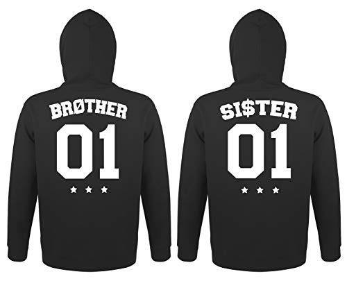 TRVPPY Herren Damen Brother Sister Pullover mit Wunschzahl Pärchen Kapuzenpullover - Herren Hoodie Schwarz Gr. M von TRVPPY