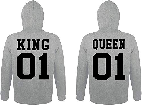TRVPPY Herren Damen Partner Couple King Queen Pullover Pärchen Set - 1x Damen Hoodie Grau XL von TRVPPY