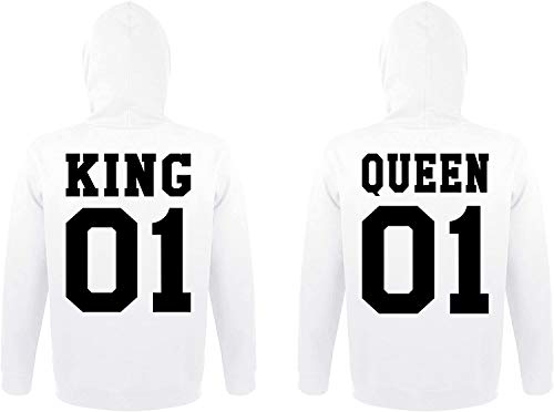 TRVPPY Herren Damen Partner Couple King Queen Pullover Pärchen Set - 1x Damen Hoodie Weiß M von TRVPPY