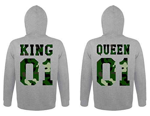 TRVPPY Herren Damen Partner Couple King Queen Pullover Pärchen Set - 1x Herren Hoodie Camouflage-Grau 4XL von TRVPPY