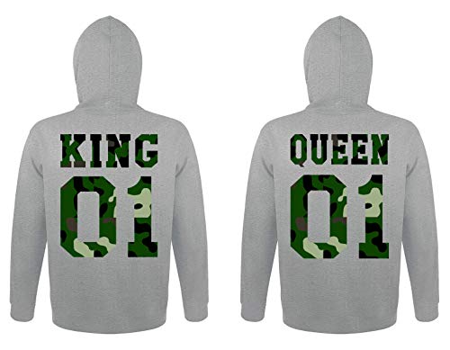 TRVPPY Herren Damen Partner Couple King Queen Pullover Pärchen Set - 1x Herren Hoodie Camouflage-Grau XXL von TRVPPY