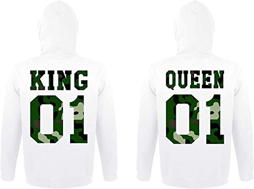 TRVPPY Herren Damen Partner Couple King Queen Pullover Pärchen Set - 1x Herren Hoodie Camouflage-Weiß S von TRVPPY