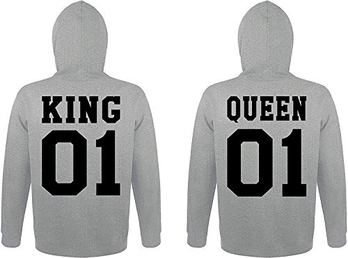 TRVPPY Herren Damen Partner Couple King Queen Pullover Pärchen Set - 1x Herren Hoodie Grau L von TRVPPY