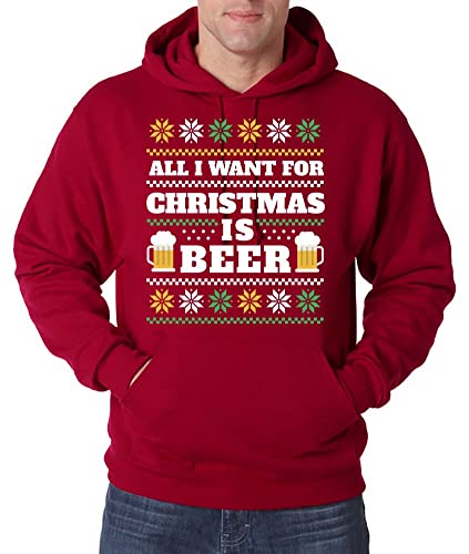 TRVPPY Herren Pullover Hoodie All I Want for Christmas is Beer Weihnachten Ugly Sweater Pullover - Rot 3XL von TRVPPY